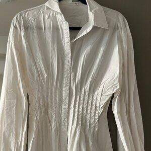 Misguided White Long Sleeve Cinched Waist Shirt Dress